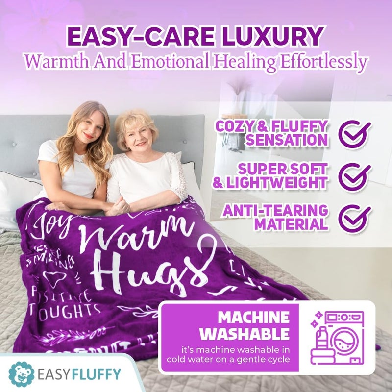 EasyFluffy Get Well Gift for Women & Men, Soft Hug Blanket, Healing Blanket Care Package Comforting Gift for Cancer Patients - 50"x60", Purple - Image 4